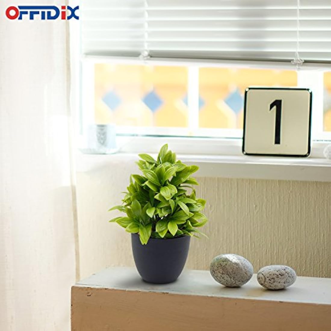 OFFIDIX Mini Plastic Eucalyptus Artificial Plants with Vase for Office desk, home and friends’ gift Fake Plant with Plastic Pots for Home Decoration (Green)