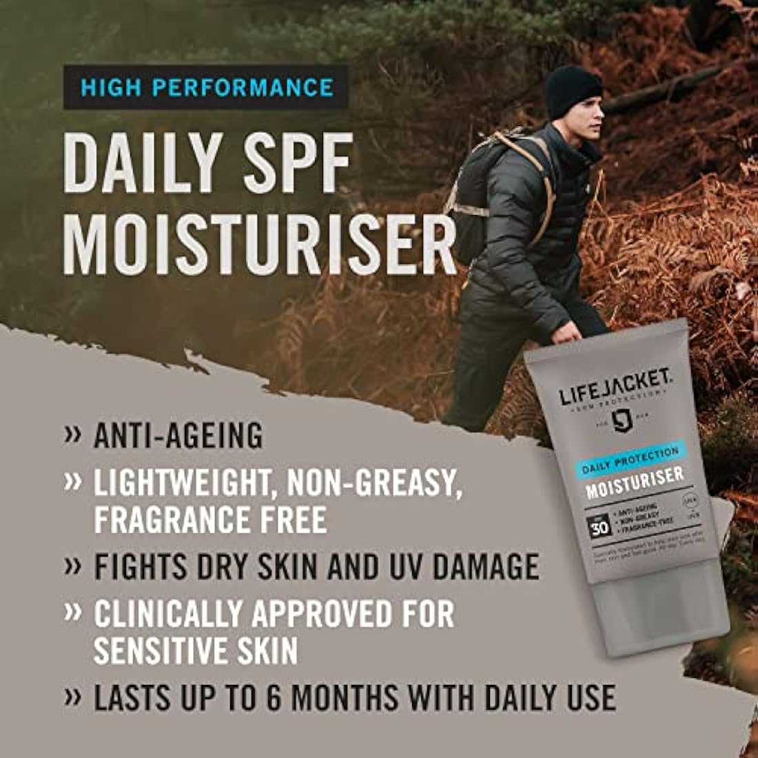 LifeJacket Daily Protection Set - SPF30 Moisturiser, Repair Hydration Face Cream, Body Wash Shower Bar & Face Cleansing Bar. Anti Ageing Skincare Gift Set Clinically Approved for Sensitive Skin