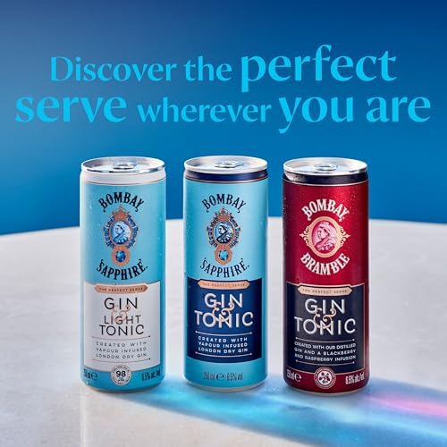 Bombay Sapphire Gin and Tonic, Ready-to-Drink Pre-mixed Cocktails, 250ml Can (12 Pack)
