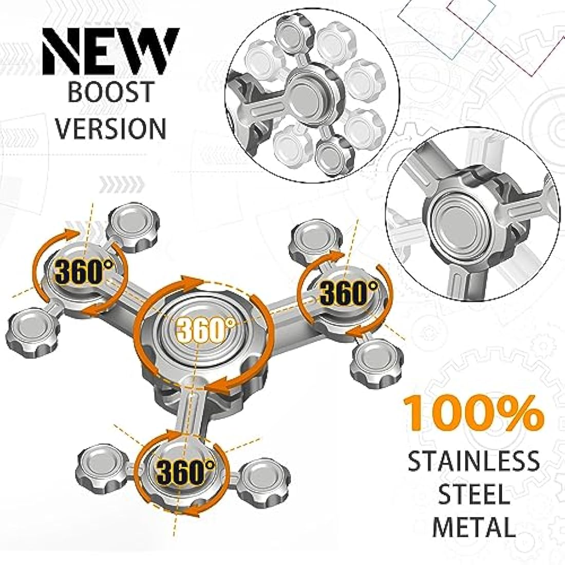Novelty Fidget Spinner Toy for Kids Adults, Large Cool Metal Engineer Hand Spinner Desk Toy for Stress Relieve Kill Time, Gift for Birthday Chrismas Party Supply
