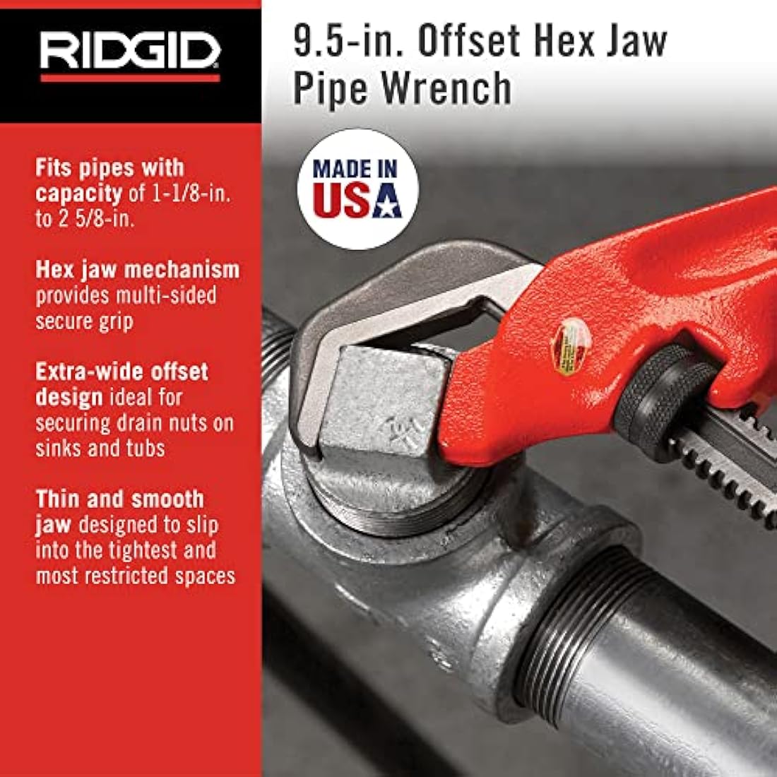 RIDGID 31305 Model E-110 Hex Wrench, 9-1/2-inch Offset Hex Wrench,Red, Black