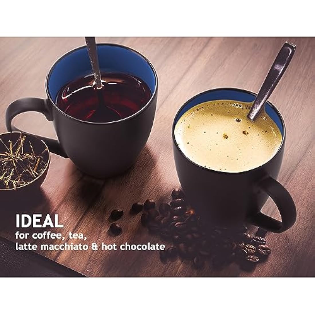 MIAMIO - 6 x 350 ml Stoneware Coffee Mug/Cup Set - Le Papillon Collection (Blue)