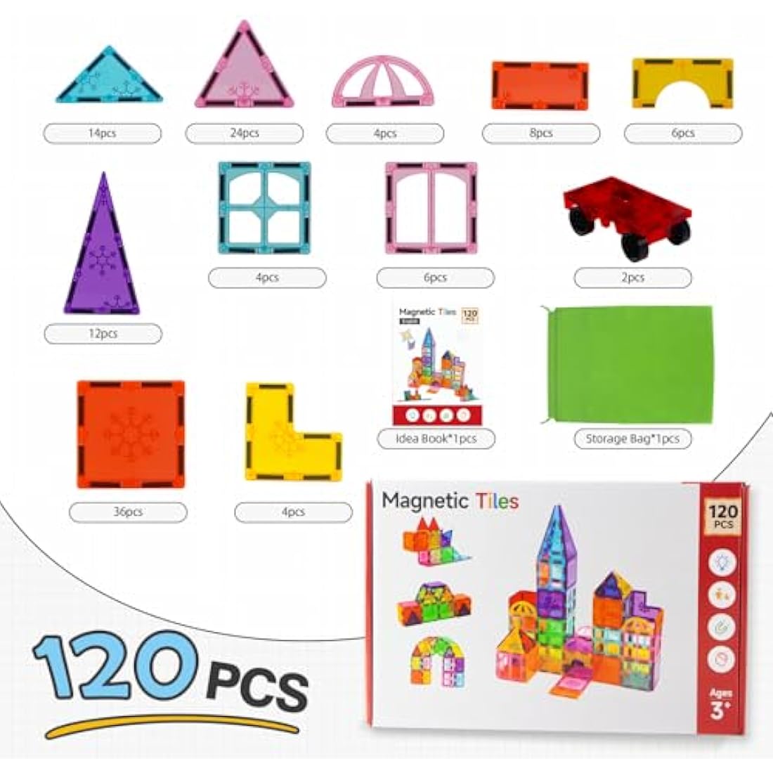 Xekel 120PCS Magnetic Building Blocks, Magnetic Tiles 3D Kids Toys Sets, Building Construction Educational STEM Toys for 3+ Year Old Boys and Girls Christmas Birthday Gifts