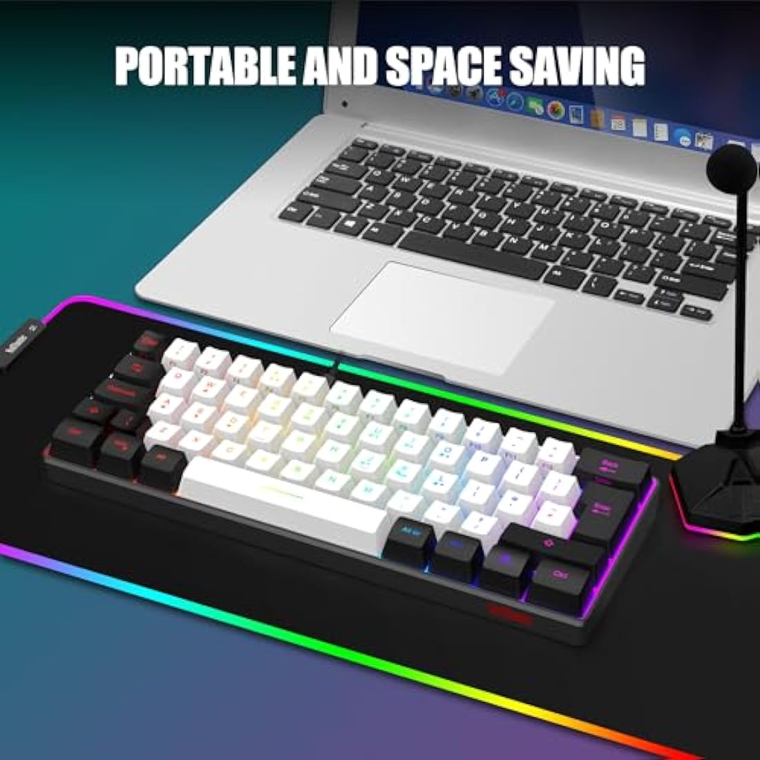 RedThunder 60% RGB Gaming Keyboard and Mouse Combo,UK Layout Ultra Compact Backlit Mini Keyboard, Lightweight 7200 DPI Cellular Optical Mouse, Portable Wired Gaming Set for PC PS5 Gamers(White-Black)