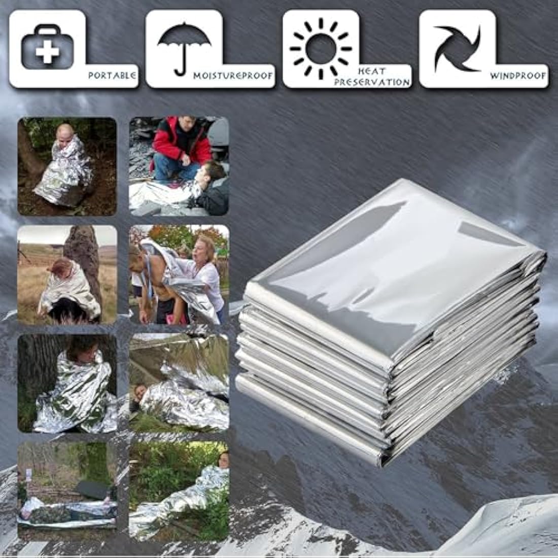 MIXIAO Emergency Foil Blanket (Pack of 50), Survival Thermal Mylar Blankets Individually Packaged Perfect for Outdoors, Hiking, Survival, Marathons or First Aid