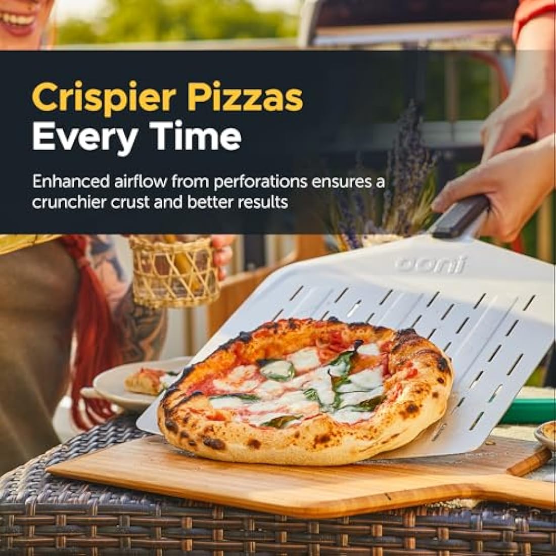 Ooni 14” Perforated Pizza Peel – Long Handle Perforated Aluminium Pizza Paddle – Lightweight Pizza Turning Peel Outdoor Pizza Oven Accessories