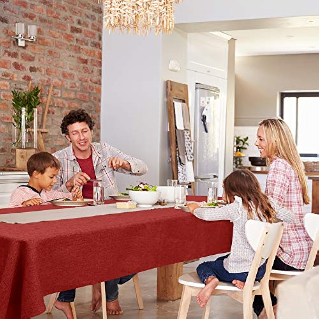 Deconovo Faux Linen Tablecloth 55x98in(140x250cm) Water Resistant Table Cloth Wipeable Table Cloth for Christmas Red