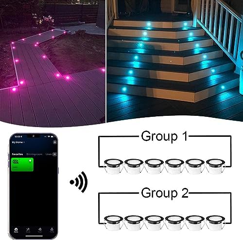 INDARUN RGB Led Decking Lights 0.5W Waterproof IP67 Ø30MM + WiFi Controller - Lighting for Terrace/Patio/Path/Wall/Garden/Decoration, 6 Packs