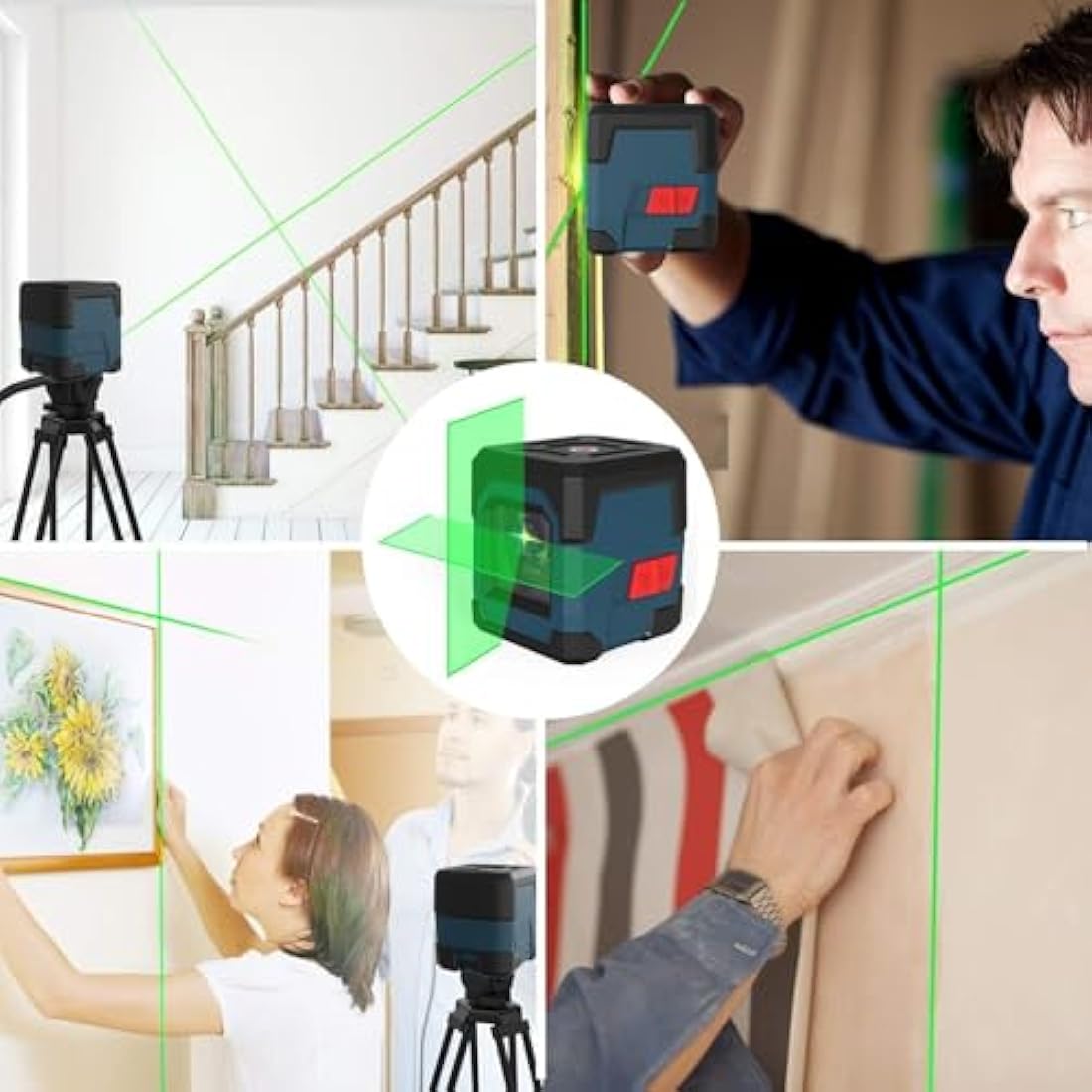 Laser Level Green,RockSeed Cross Line Laser Leveler Horizontal and Vertical Points Rotatable 360 Degree Self Levelling Spirit Levels Manual/Self-Leveling Mode IP54 Carrying Pouch,Battery Included