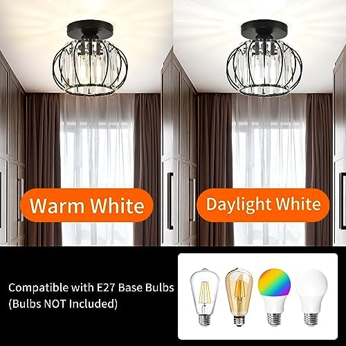ZYDTRIP Crystals Ceiling Light Fixtures Chandelier, Small Semi Flush Mount Ceiling Light Fitting for Hallway Entrance Kitchen Bedroom Dining Rooms Living Rooms Bar (2 Pack Black)