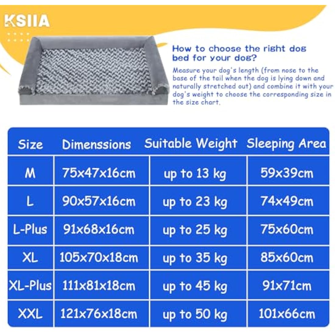KSIIA Extra Large Dog Bed, XL Orthopedic Dog Sofa Beds with Removable Washable Cover, Waterproof Dog Bed, Pet Sofa Bed with U-Shape Bolster, Grey 111x81x18cm