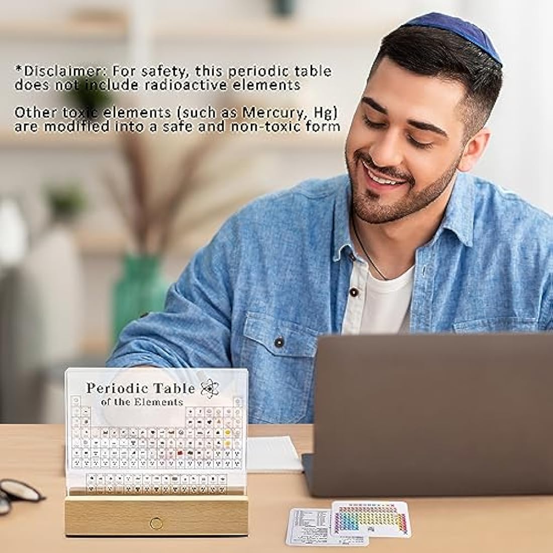 MegaBox Periodic Table With 83 Kinds Of Real Elements With Wooden Stand, Perfect Science Teacher Gift (Regular 6.0 X 4.5 in)