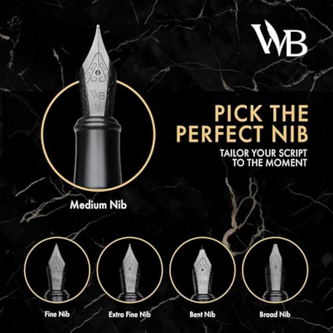 Wordsworth & Black Fountain Pen Set, Bent Nib, Includes 24 Pack Ink Cartridges, Ink Refill Converter & Gift Box, Calligraphy, [All Black], Perfect for Men & Women