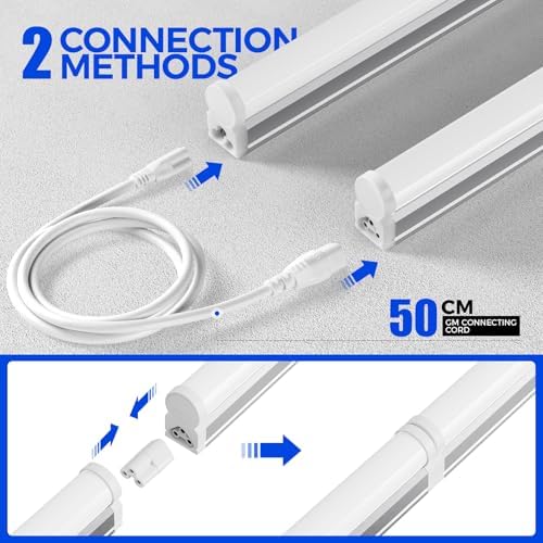 Barrina Led Batten Light 4ft, 8 Packs, T5 Led Tube Lights, 2200lm 6500K Super Bright White LED Garage Lighting, Wall and Ceiling Batten Lights, 20W
