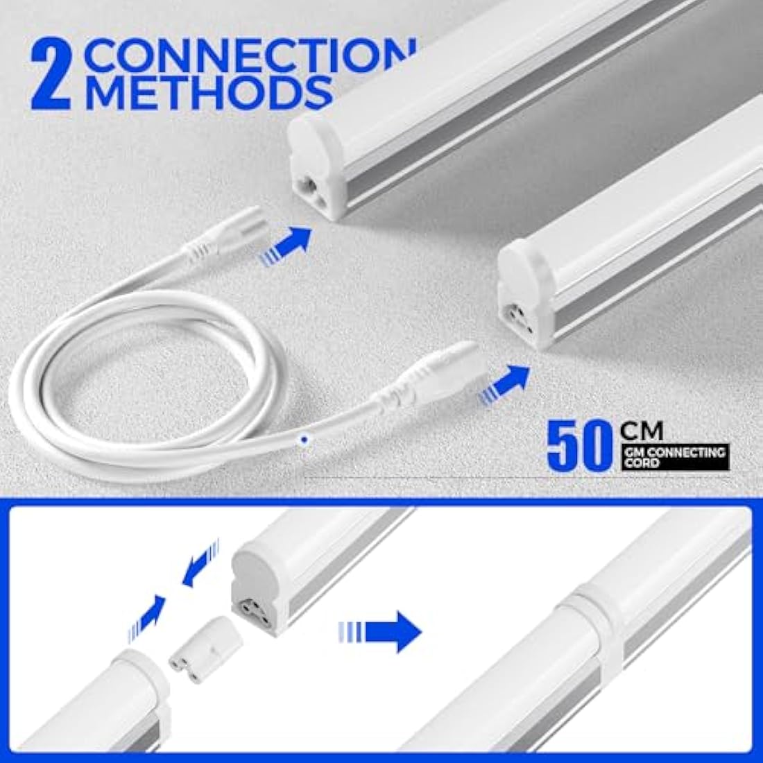Barrina Led Batten Light 2ft, T5 1100lm 10W 6500K Super Bright White LED Garage Workshop Lighting,Wall and Ceiling Batten Lights 6-Pack
