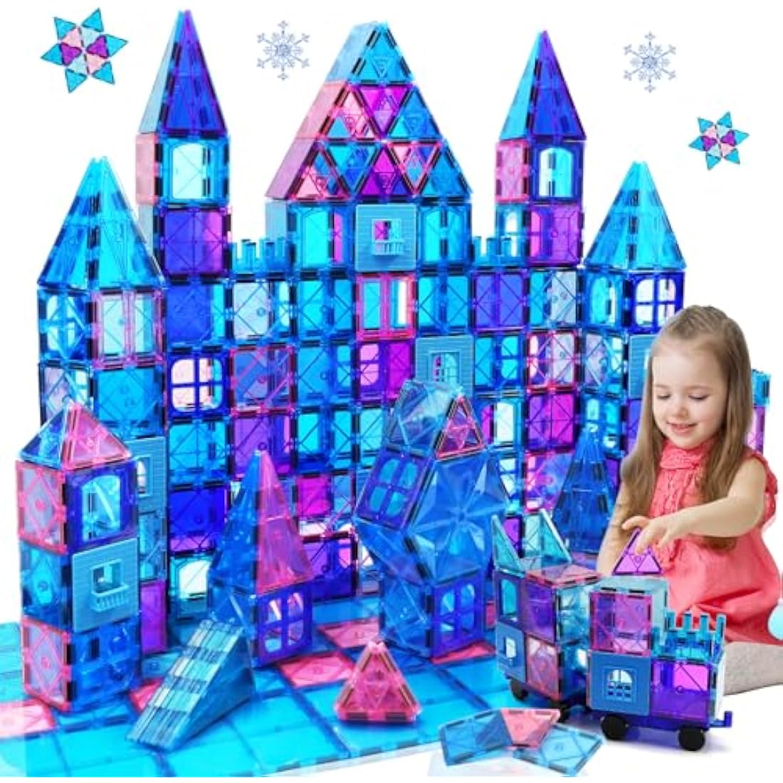 Magnetic Building Blocks Magnetic Tiles 102PCS Princess Castle STEM Toys With Ferris Wheel/2 Cars Educational Construction Magnets Toys Gift for Kids Boy Girls Age 3+ 4 5 6 7 8 Year Christmas Birthday