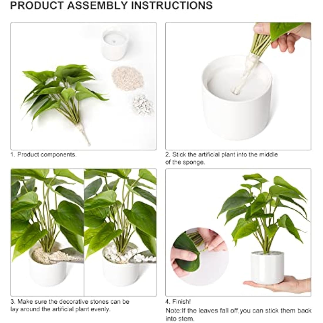 Mkono Fake Plants in Ceramic Pot, 11" Potted Artificial Plants for Home Decor Indoor Faux Green Leaf Plant with Modern White Planter for Desk Shelf Office Room Decoration (Pothos)