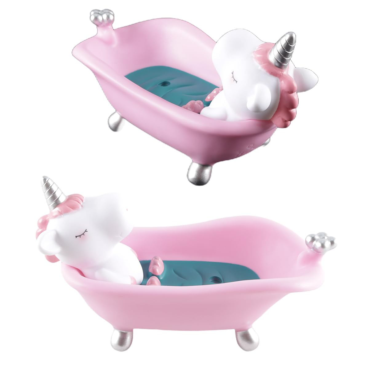 zalati Lovely Plastic Soap Dish, Cartoon Dish Unicorn Bathtub Soap Box with Drainage for Bathroom Bathtub, Kitchen Sink (Pink)