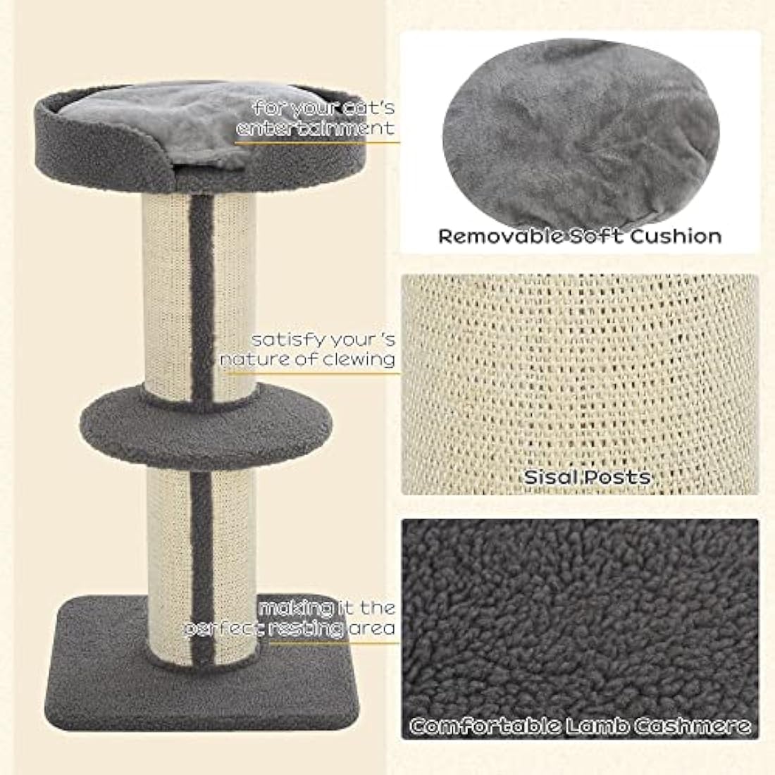 PawHut 91cm Cat Tower Scratching Posts Cat Tree for Indoor Cats Kitten Activity Centre Grey