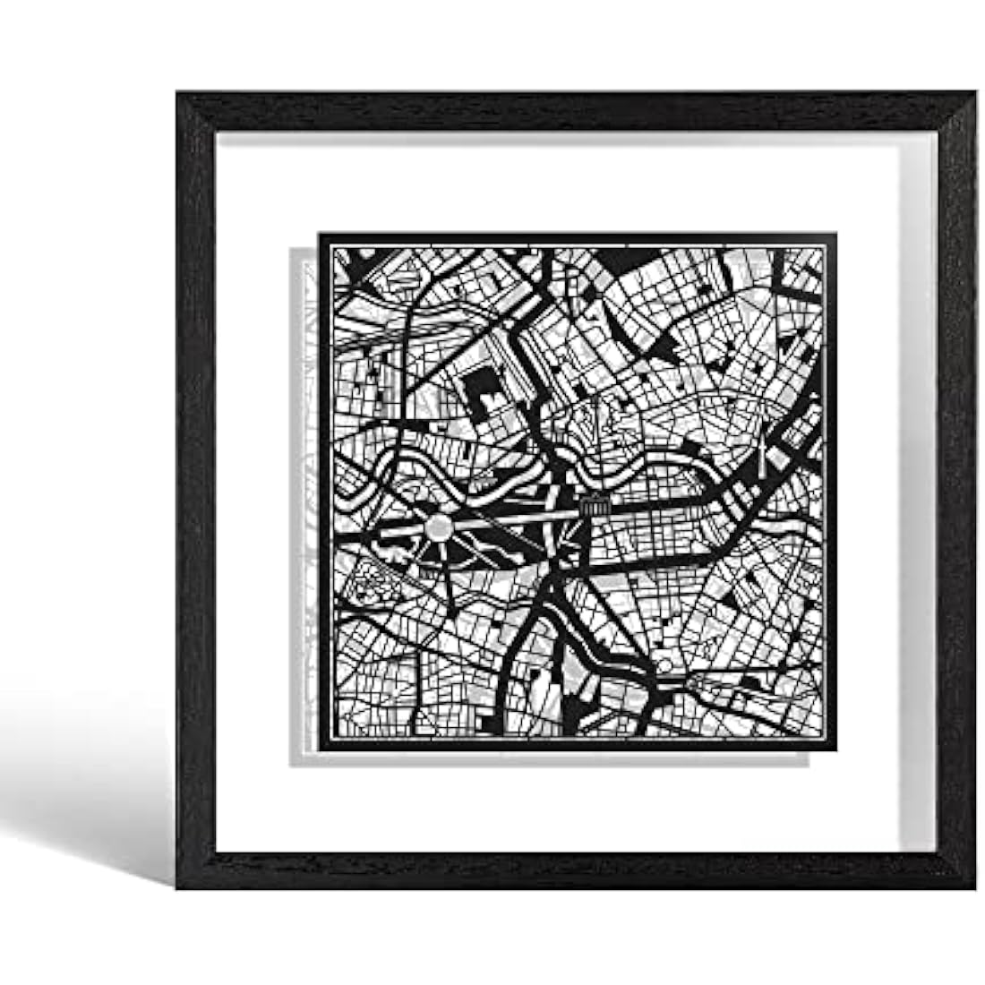 O3 DESIGN STUDIO Berlin Marco de Papel para mapas, Black map, Black frame, 9x9 inches, Gift Boxed, 2 background color, self-changing, Paper Art