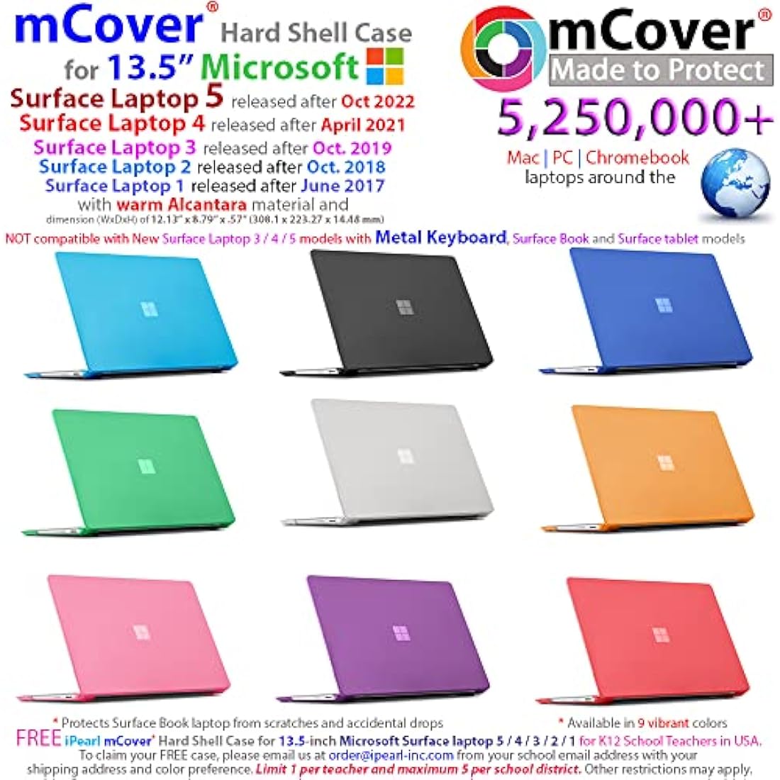 mCover Hard Shell Case Compatible with 13.5-inch Microsoft Surface Laptop 1/2 / 3/4 / 5 Computer with Alcantara Material Keyboard (Not for Metal Keyboard) -Purple