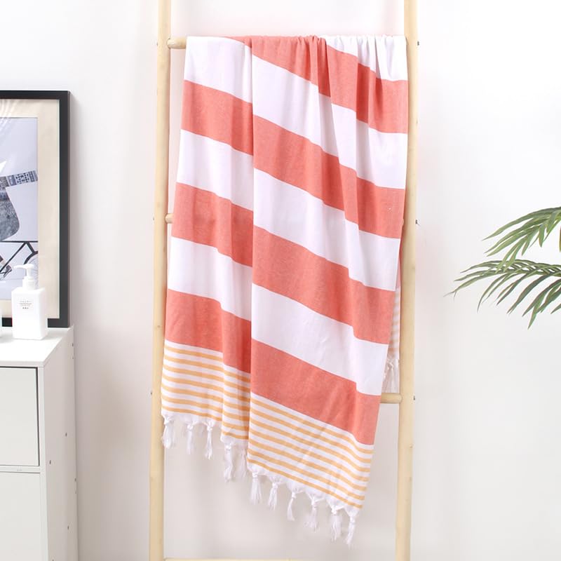 Laurel & Mason 100% Cotton Turkish Beach Towel - Extra Large, 180cm x 90cm, Lightweight, Quick-Drying, Soft & Breathable - Orange