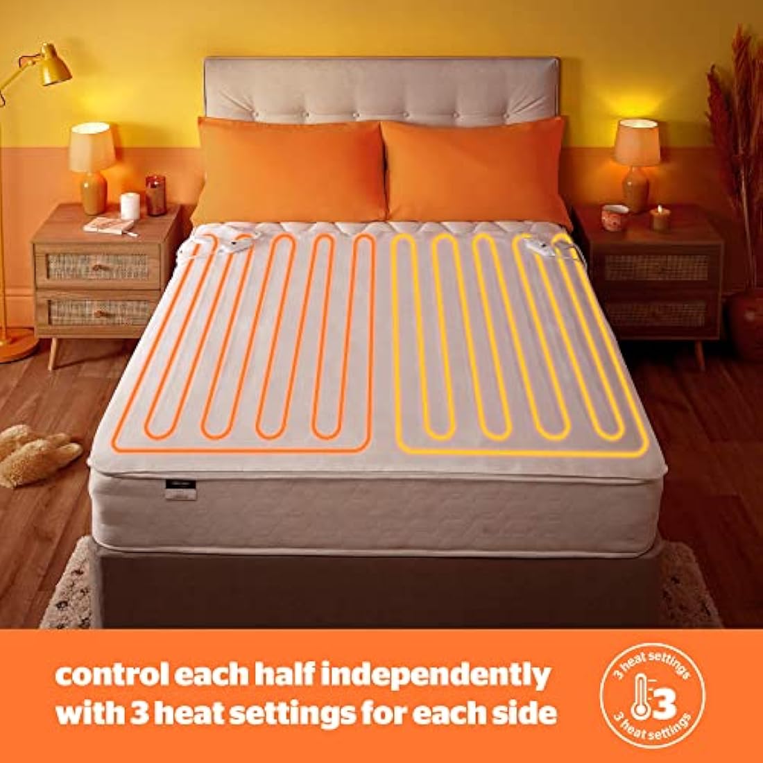 Silentnight Dual Control Electric Blanket King Size - Heated Electric Underblanket Bed Warmer Sheet with 3 Heat Settings, Easy Fit Straps and Split Controls - King Size 160x150cm (63"x59")