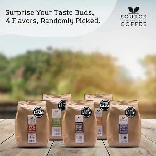 Organic Coffee Beans - Single Origin, Award Winning Medium & Dark Roast Gift Set by Source Climate Change - Ethically Sourced, Traceable & Freshly Roasted Taste Collection, 4 x 500g Coffee Bags