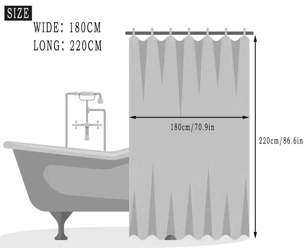 HOMTRYLIC Navy Blue Shower Curtain W180 x L220cm Plain Fabric Shower Curtain for Bathroom Water Repellent Extra Long Bath Shower Curtain Set with 12
