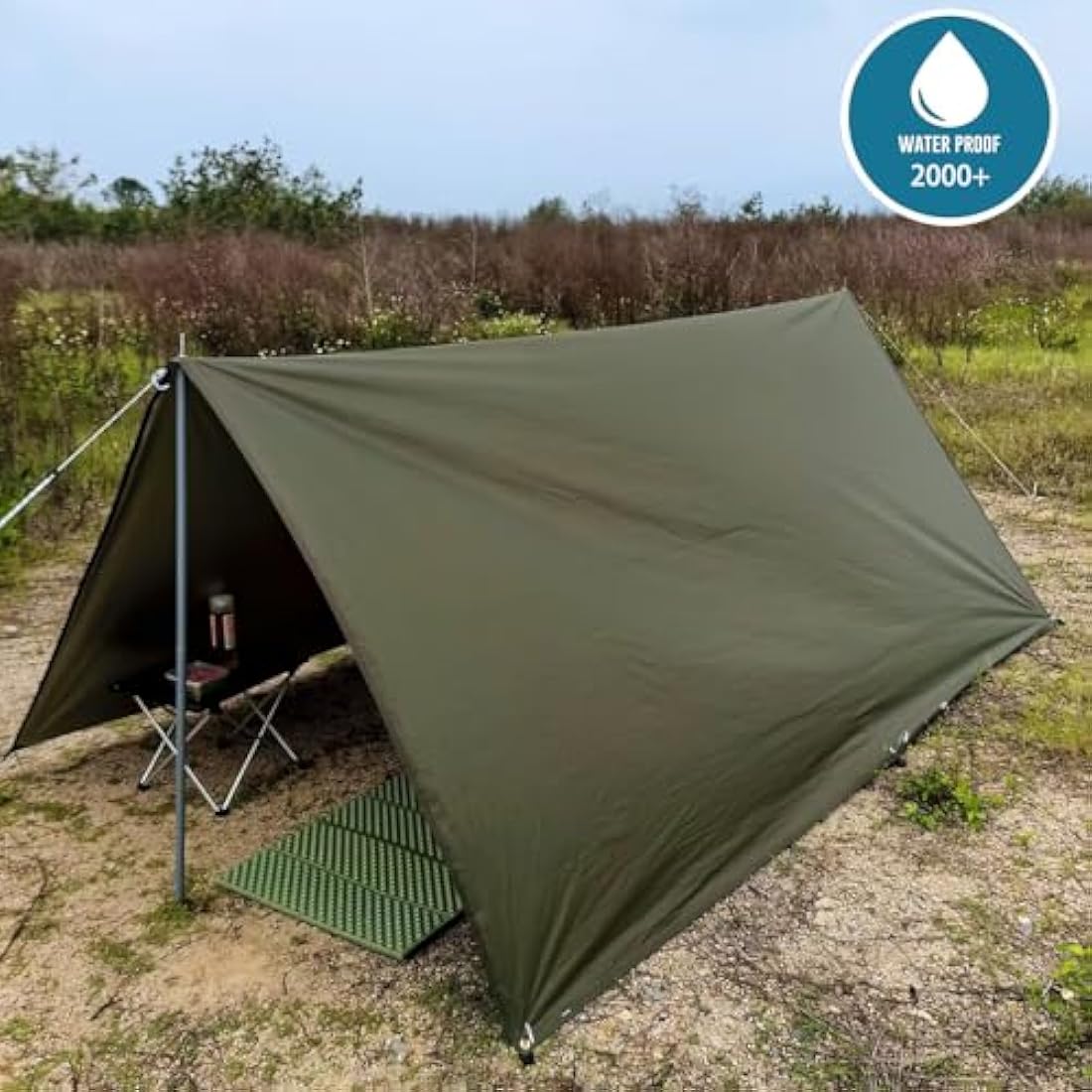 HIDEWALKER Camping Tarp Shelter 3x3m 3x4m 3x5m Lightweight Tent Tarpaulin Waterproof Tent Awning Canopy Basha Sunshade for Hiking Backpacking (Olive Green, 3x4m)