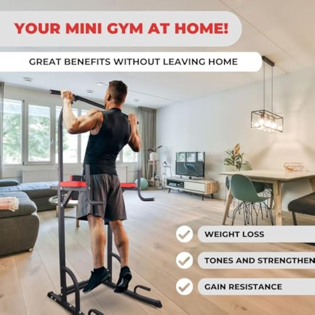 Mobiclinic® Fitness, Power Tower Dip Station, MultiFit, Adjustable Height and Backrest, Multi gym, Heavy Duty, Multi-functional Tower, Home Gym, Pull-up bar, Abdominal Exercise