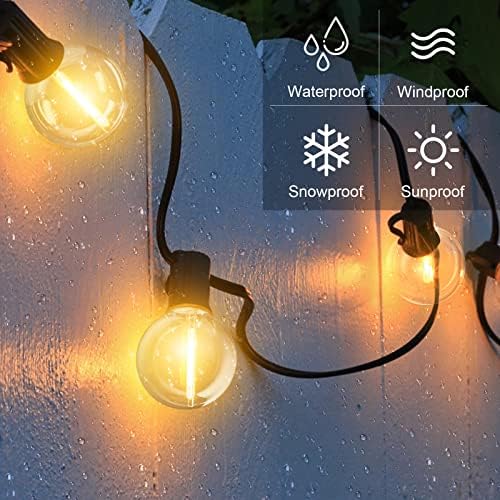 GLUROO Festoon Lights Outdoor 100FT, G40 LED String Lights Mains Powered with 50+2 Plastic Bulbs,Waterproof Connectable Outdoor String Llights for Garden,Porch, Backyard,Bistro