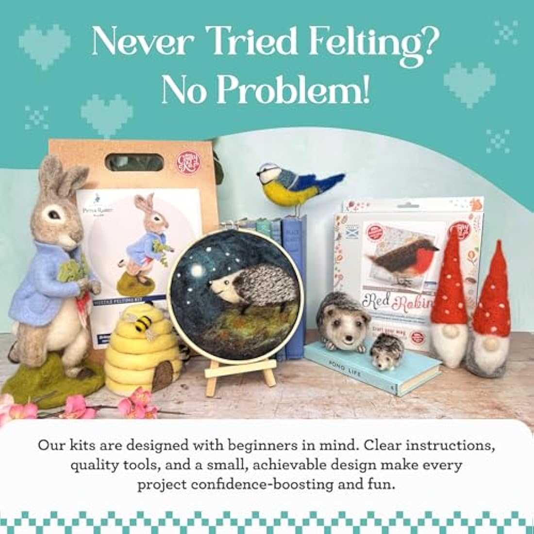 The Crafty Kit Company Needle Felting Craft Kit - British Birds Blue Tit | 100% Corriedale Wool DIY Felt Craft Kit – Handmade Gift for Adults, Teens & Beginners | Age 10+