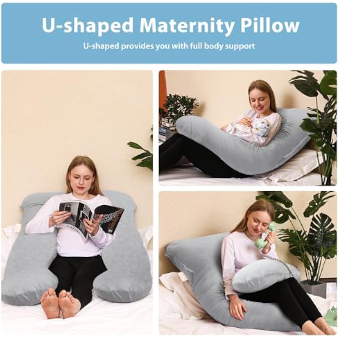 Chilling Home Pregnancy Pillow Cooling, 55 inches Maternity Pillow for Pregnant Women, Comfortable U Shaped Full Body Pillow Pregnancy Pillows for Sleeping, with Washable Cover (Jersey)