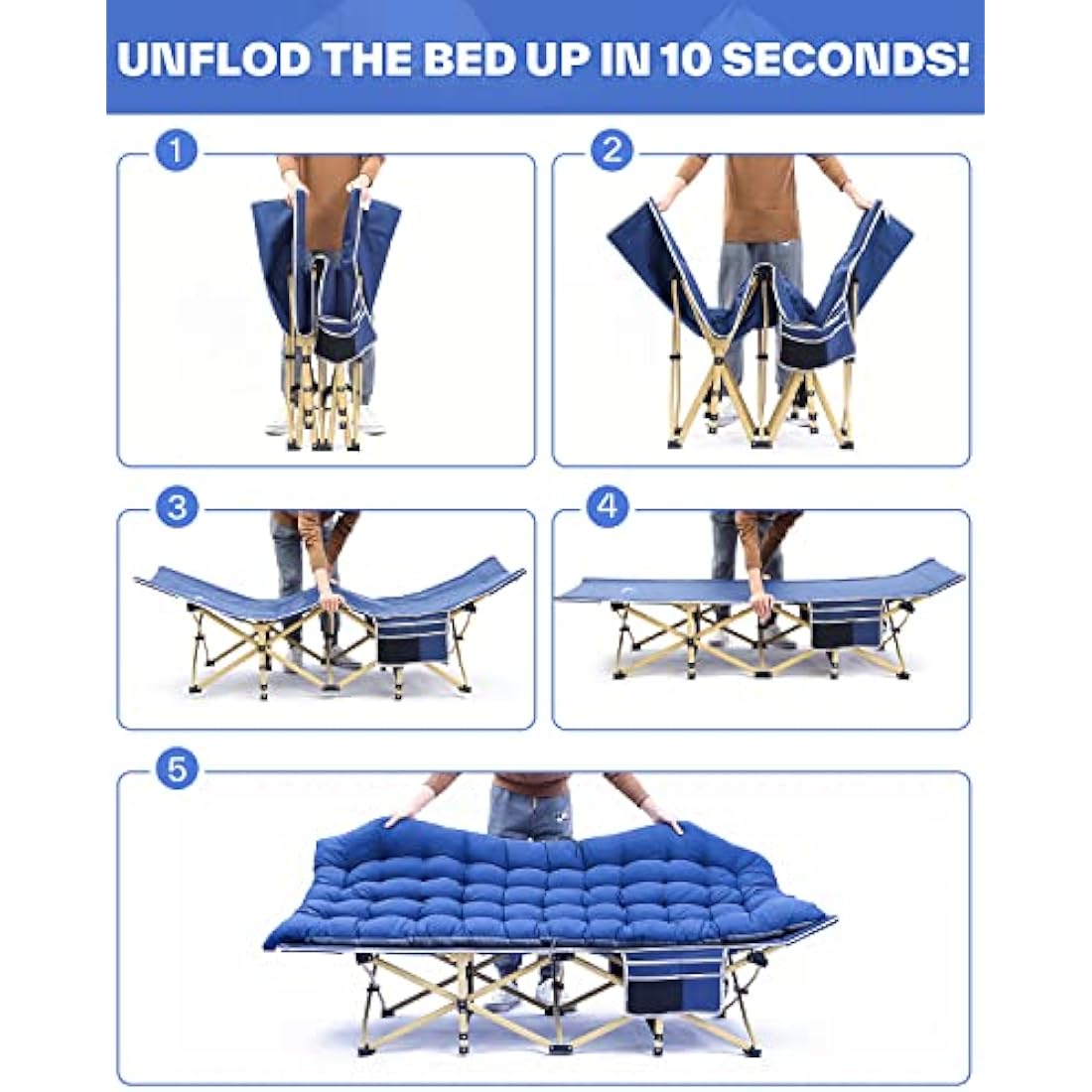 Sportneer Camp Beds for Adults with 1.5" Thick Mattress, Camping Bed 74 * 28" Extra Wide Support 450lbs for AdultsTravel Fishing Picnic Outdoor