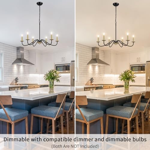 MRHYSWD Black and Gold Chandelier Lighting, 6 Lights Metal Pendant Light Fixtures Industrial Chandeliers Ceiling Light for Living Room Kitchen Dining Room Bedroom Hall, Height Adjustment