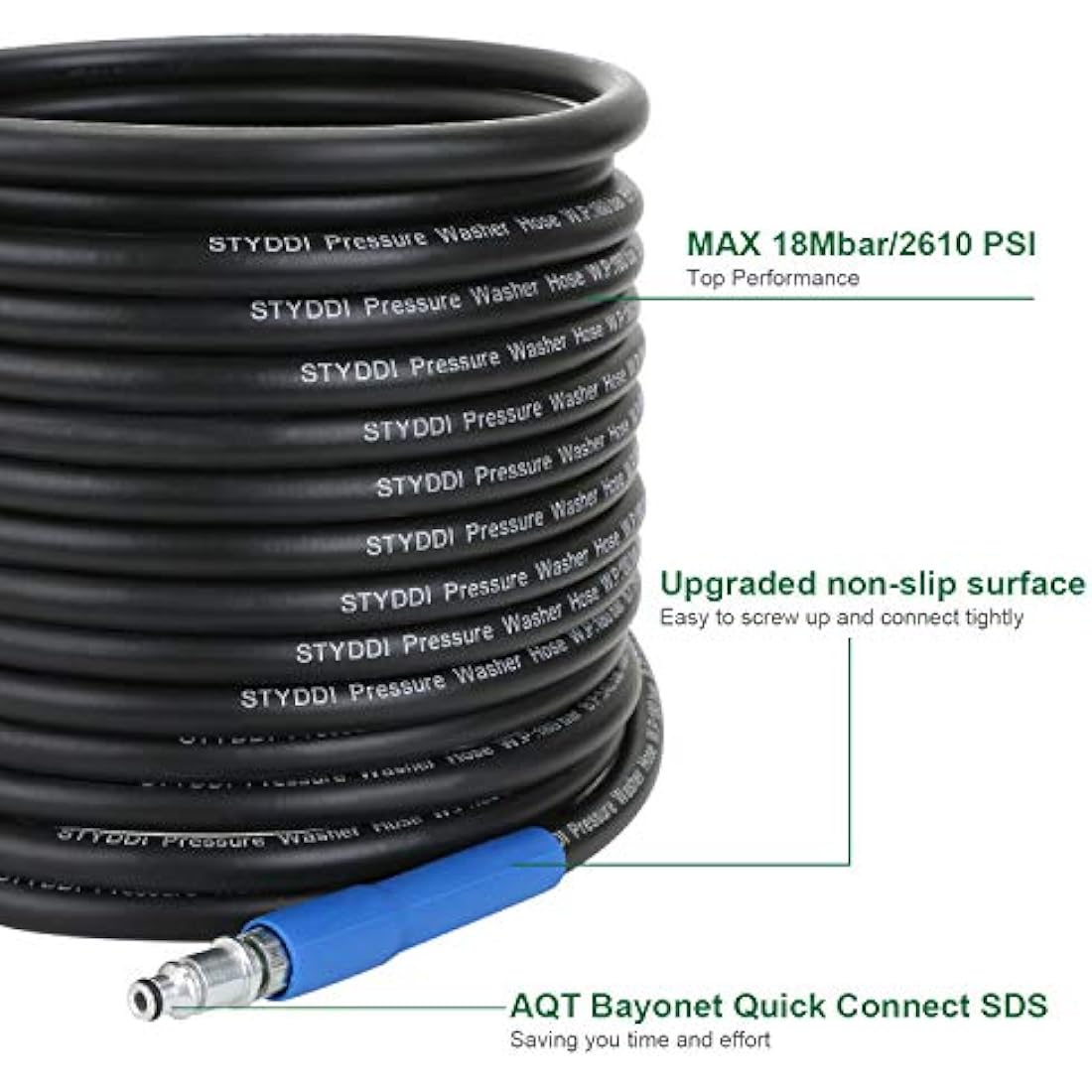 STYDDI 10M High Pressure Washer Replacement Hose for Bosch AQT Pressure Washer with Quick Connect SDS Fittings
