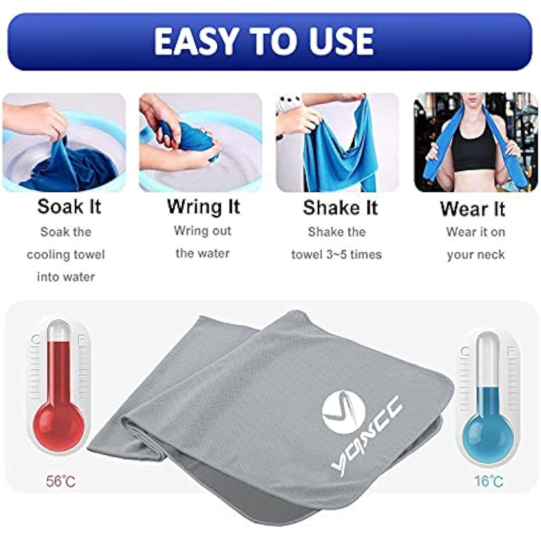 YQXCC Cooling Towel (120x30 cm) Ice Towel for Neck, Soft Breathable Chilly Towel, Microfibre Cool Towel for Yoga, Golf, Gym, Camping, Running, Workout & More Activities
