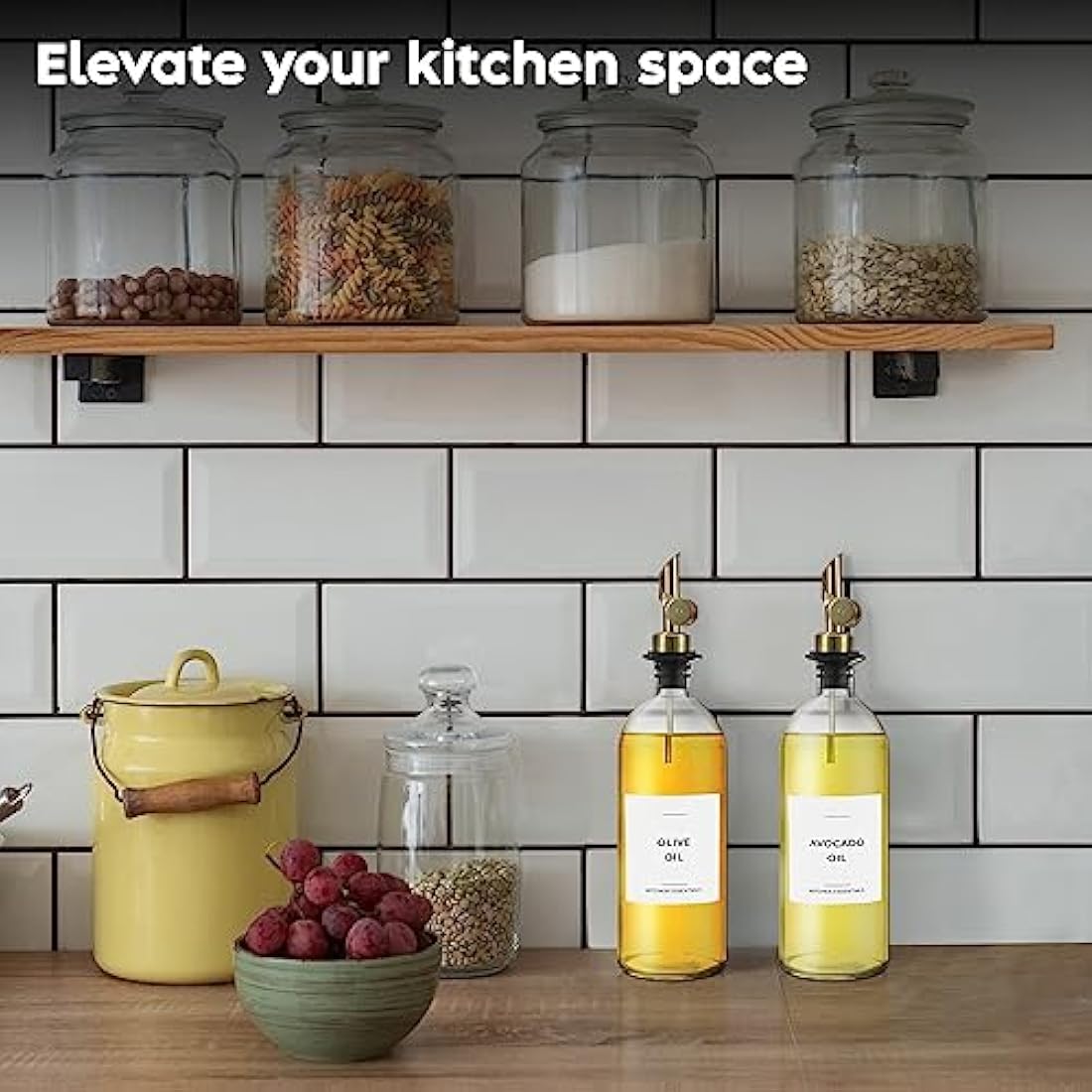 Spaceneat Olive Oil Dispenser Bottle for Kitchen, Coffee Syrup Dispenser - Elegant Olive Oil Bottles for Kitchen - Glass Cooking Oil Dispenser, Container, Cruet with Pourer Spout - Set of 2pcs, Gold