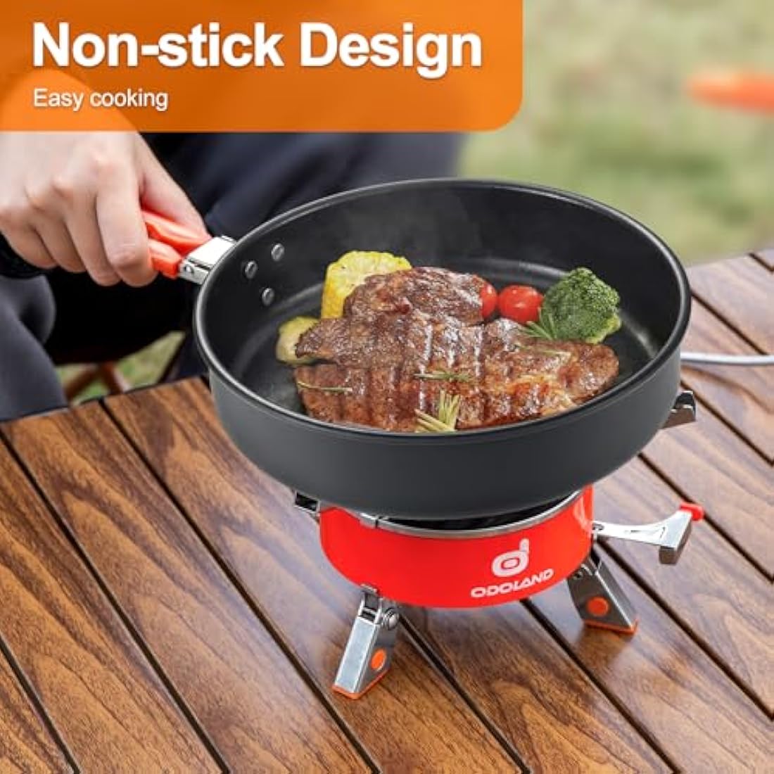 Odoland Camping Outdoor Cookware Mess Kit, Portable Camping Cooking Pot Frypan with Kettle Mesh Bag for Camping, Backpacking, Outdoor Cooking and Picnic