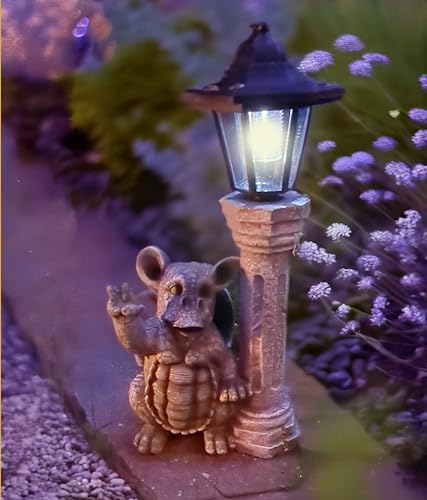 Udo Schmidt Dragon child peace sign with solar lantern Garden figurine Gargoyle sculpture