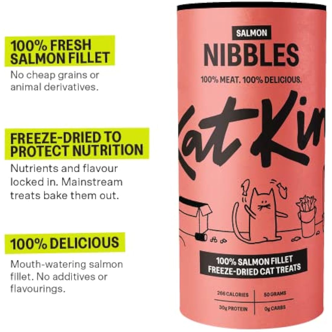 KatKin Salmon Nibbles (Pack of 4): 100% Salmon Fillet Freeze-Dried Cat Treats 50g – Delicious Fresh Salmon; Freeze-Dried to Protect Nutrition; Made in the UK for Cats and Kittens