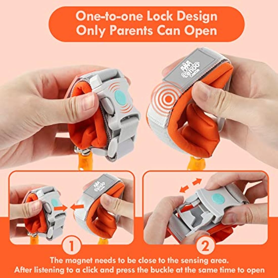 Lehoo Castle Baby Reins for Walking, 1.5M Toddler Reins for Kids with Induction Lock, Anti Lost Wrist Link Wrist Reins, Child Safety Harness for Autism Boys Girls (Orange)