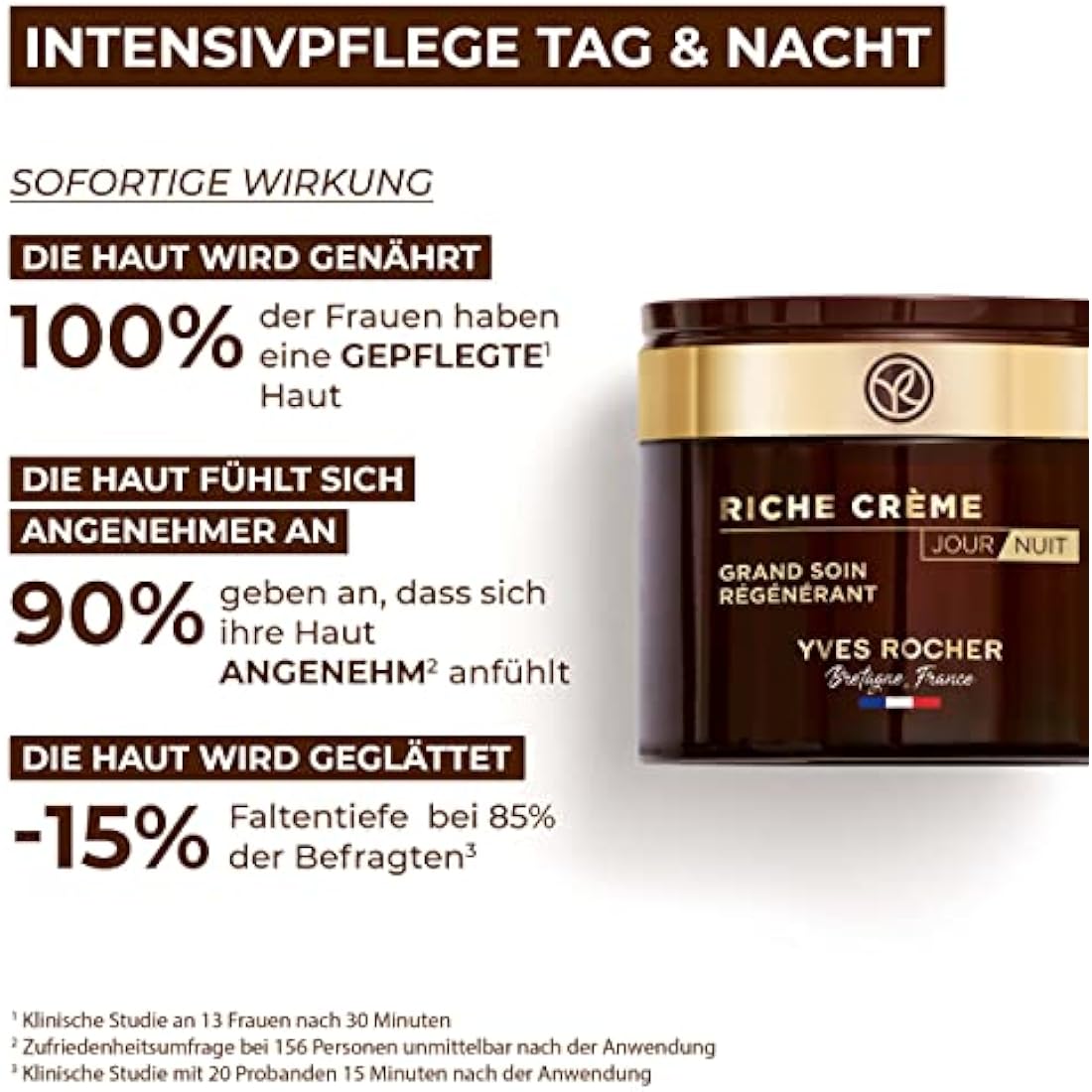 Yves Rocher Rich Crème Intensive Day and Night Moisturising Face Cream for Mature Skin 1 x Glass Jar 75 ml