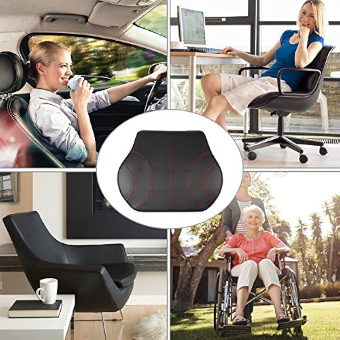KOYOSO Car Lumbar Support Cushion, Back Support Pillow Leather Memory Foam for Car Home Office - Black
