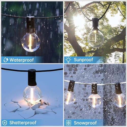 Svater Outdoor String Lights Main Powered 200FT, 60M Linkable Festoon Lights 104 LED G40 Plastic Bulbs Waterppoof IP45 Garden Lights for Patio Backyard Party Wedding Cafe