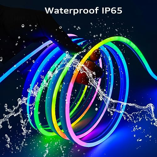 Tesfish 12V WS2811 Neon LED Strip Lights, RGB LED Pixel Strip 5 Meters Flexible IP65 Waterproof Tape Full Color Individually Addressable Smart Light