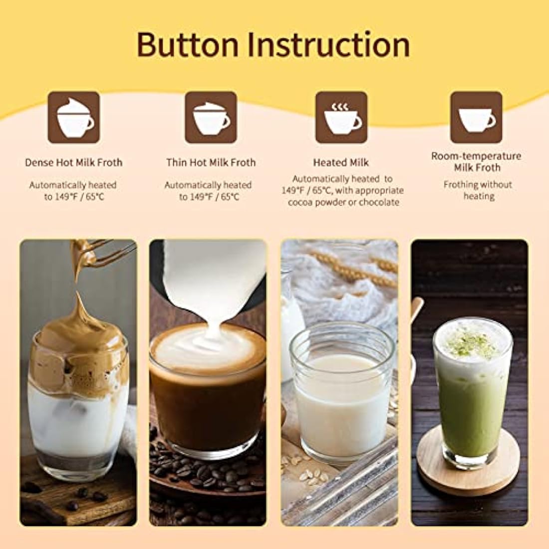 Milk Frother Electric 4 in 1 - Automatic Milk Frothers 300ml Large Capacity Milk Steamer Silent Operation Milk Heater and Warmer Hot & Cold Milk Foamer Maker for Latte Coffee Chocolate