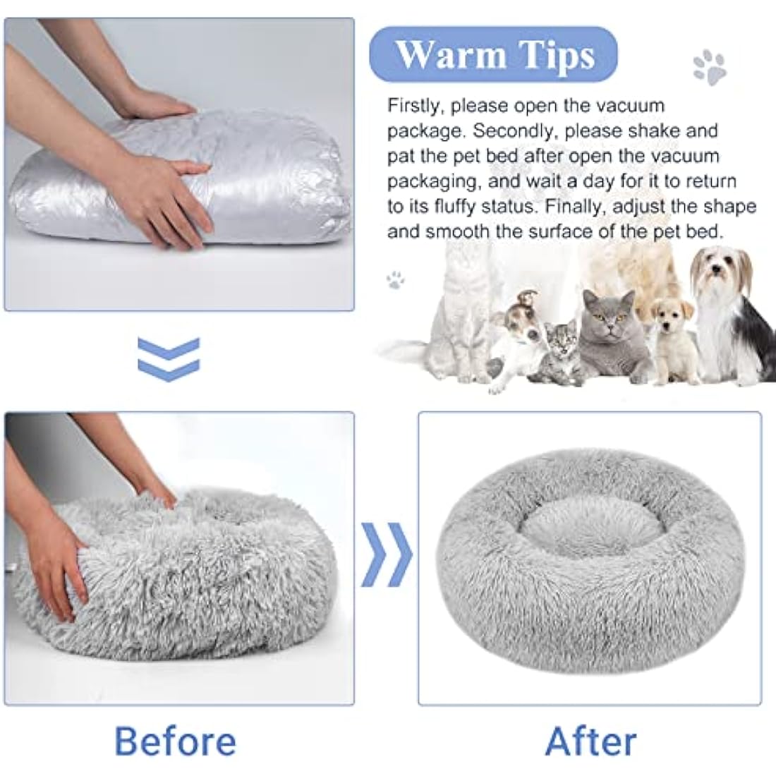 Moistu Calming Dog Bed with Removable Cover: Washable Donut Anti Anxiety Dog Beds - Soft Round Cuddler Cat Bed - Fluffy Plush Comfy Warm Puppy Pet Bed with Zip