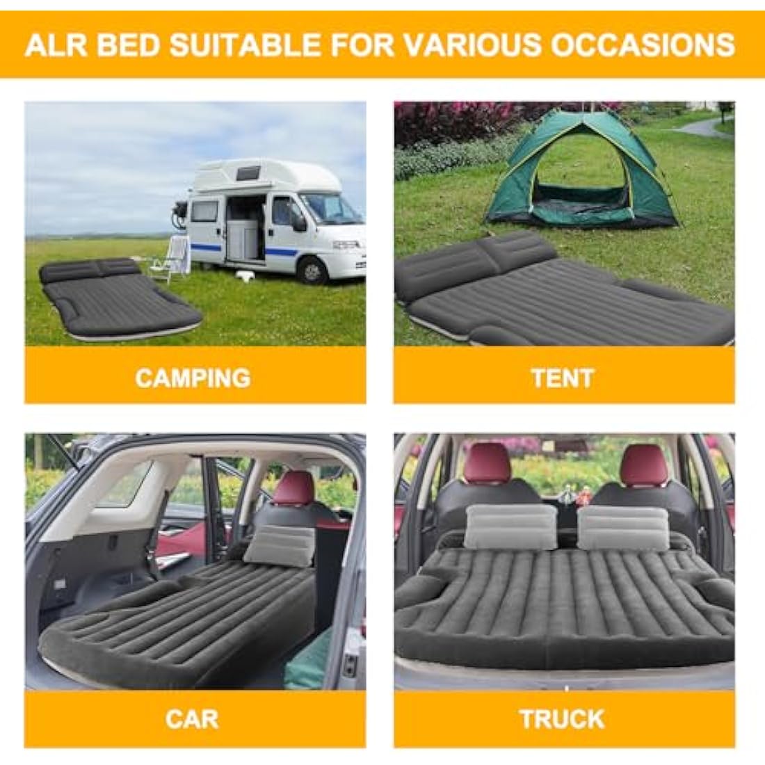 KMZ Air Mattresses Thickened and Double-Sided Flocked SUV Air Mattress Camping Accessories Camping Mattress with 2 Inflatable Pillows Dark Grey